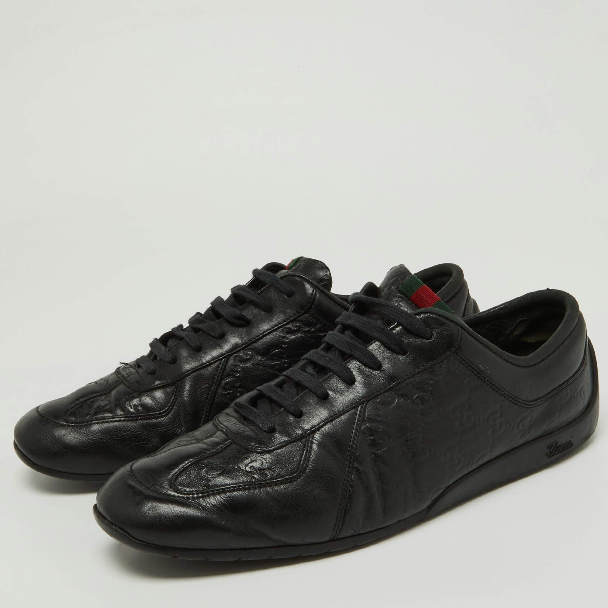 Gucci Black Guccissima Leather Low Top Sneakers Size 44.5 For Sale 7