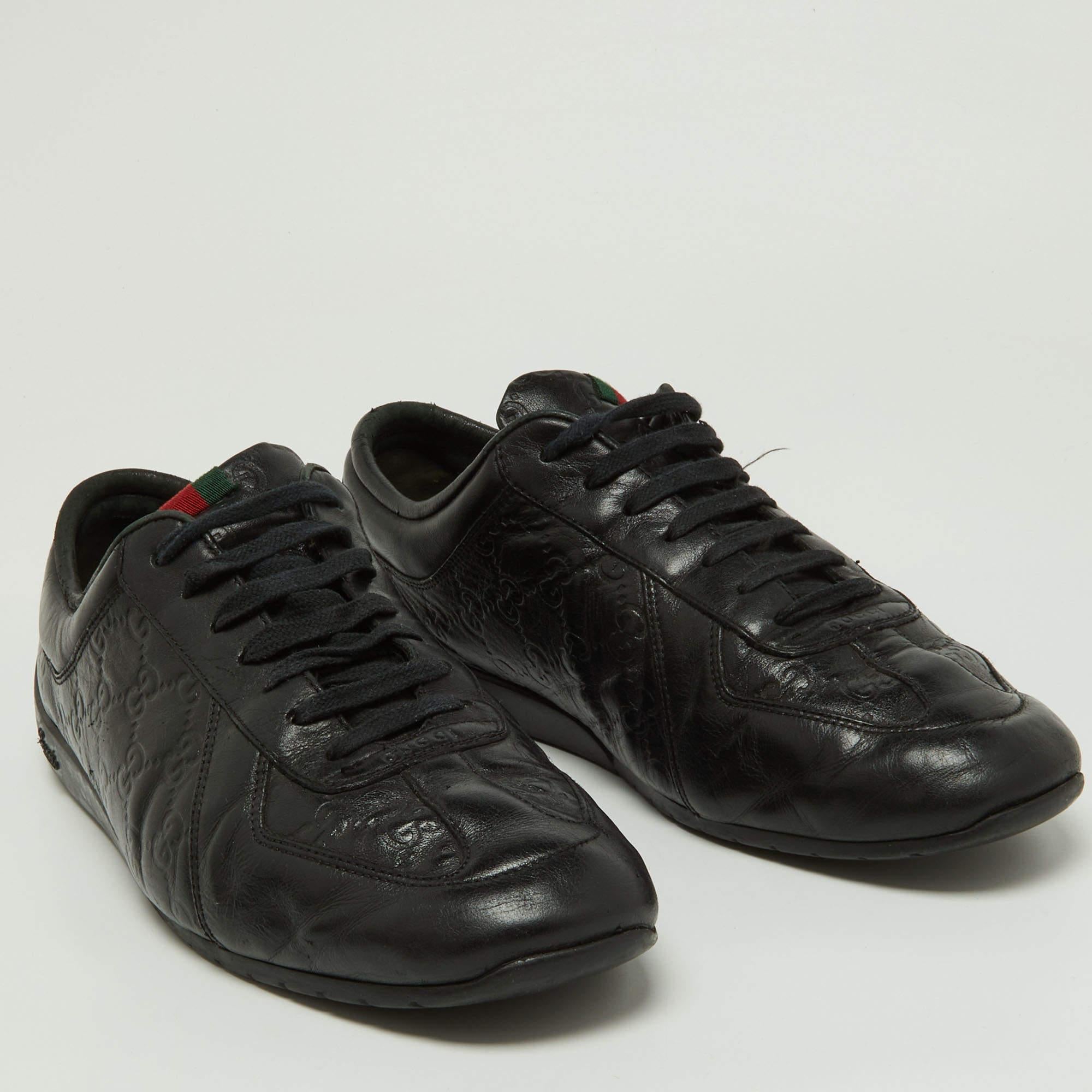 Gucci Black Guccissima Leather Low Top Sneakers Size 44.5 For Sale 4