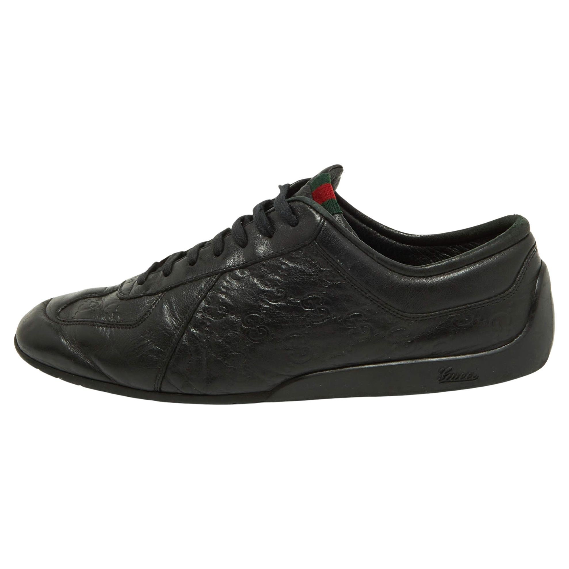 Gucci Black Guccissima Leather Low Top Sneakers Size 44.5 For Sale