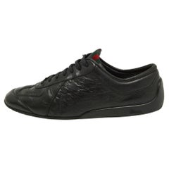 Gucci Black Guccissima Leather Low Top Sneakers Size 44.5