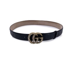 Gucci Black Guccissima Leather Marmont Belt Crystal GG Buckle 90/36