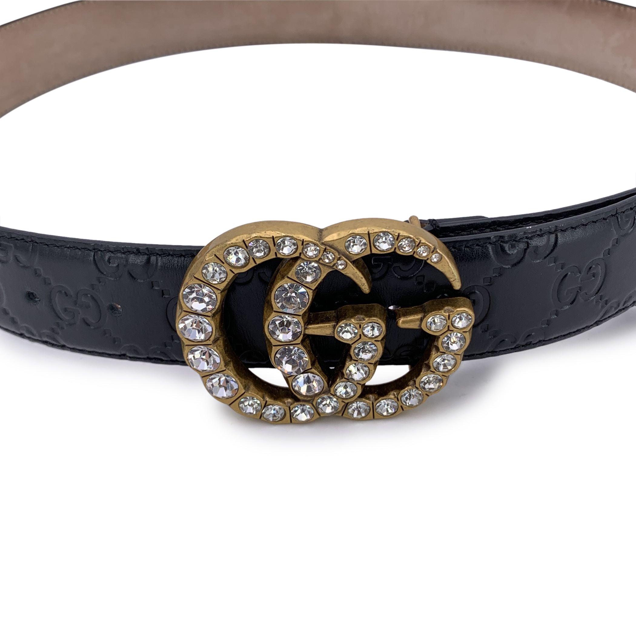Gucci Black Guccissima Leather Marmont Belt Crystal GG Buckle 90/36 In Good Condition For Sale In Rome, Rome