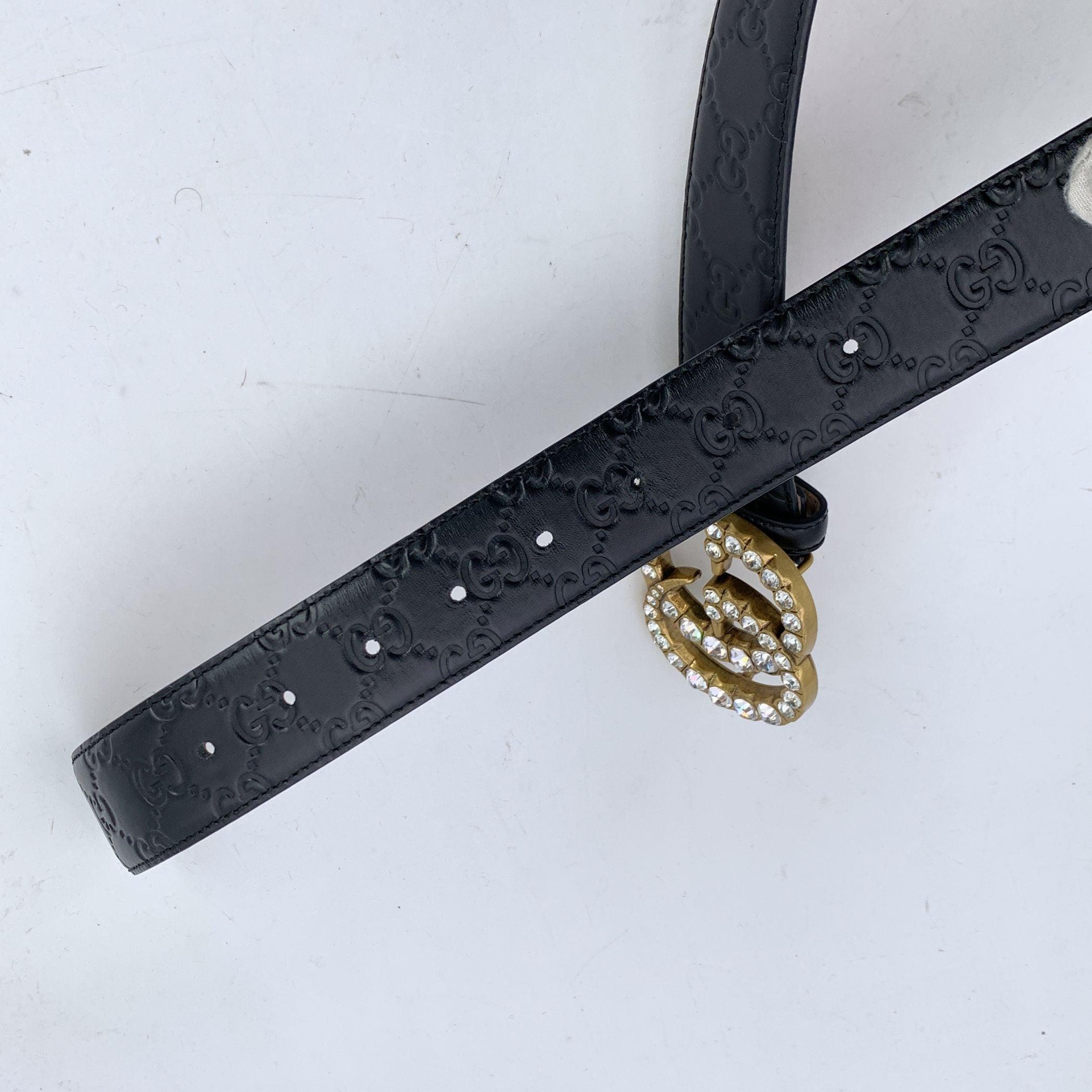 Women's Gucci Black Guccissima Leather Marmont Belt Crystal GG Buckle 90/36 For Sale