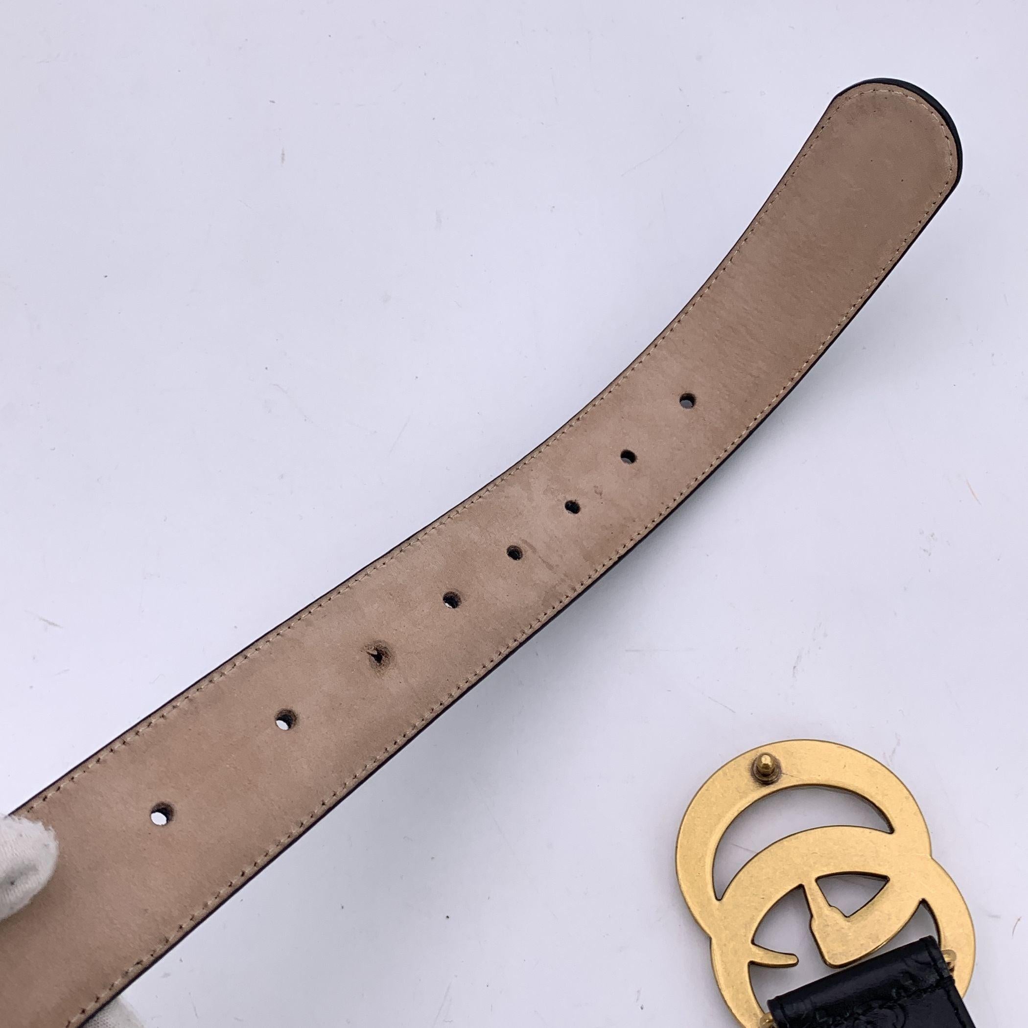 Gucci Black Guccissima Leather Marmont Belt Crystal GG Buckle 90/36 1