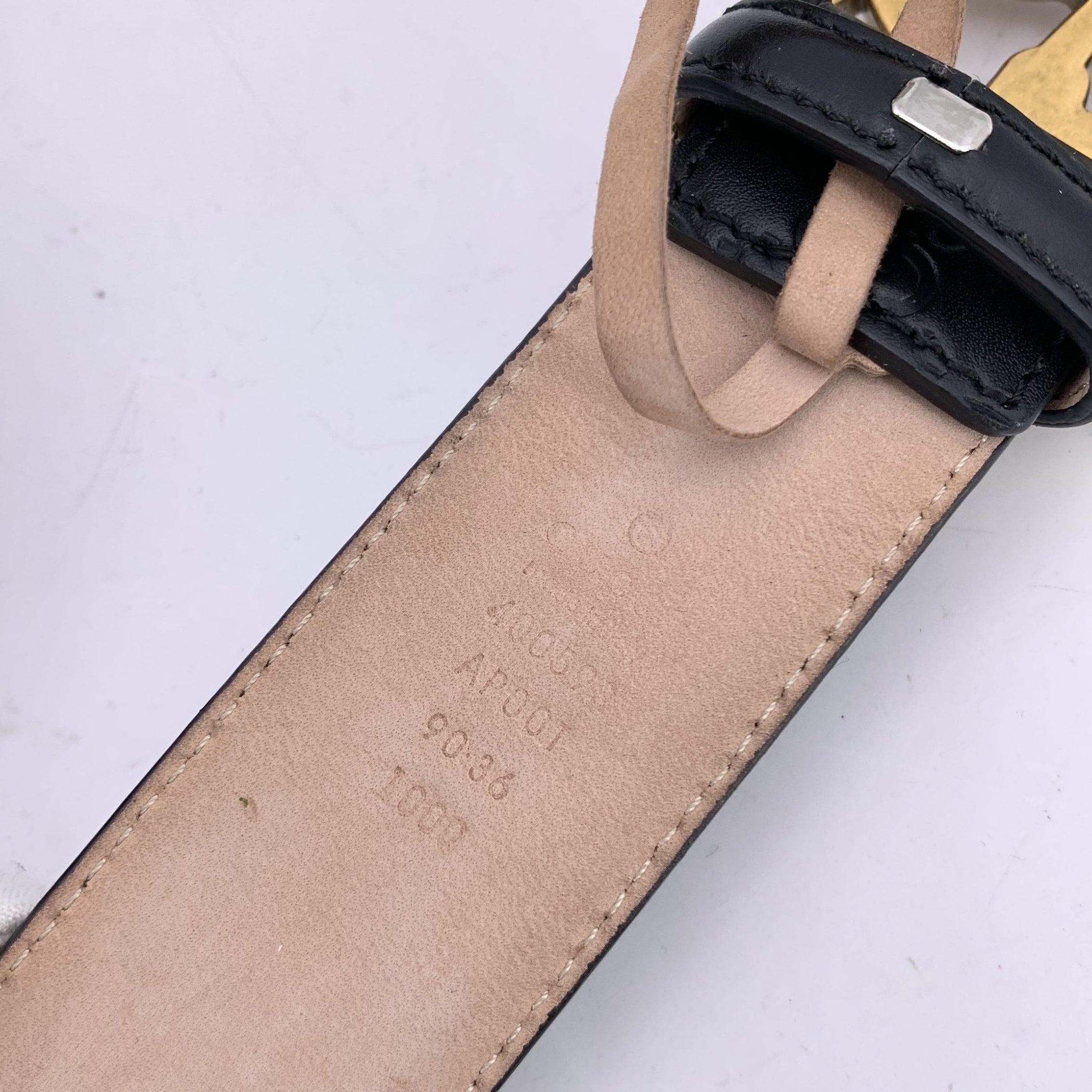 Gucci Black Guccissima Leather Marmont Belt Crystal GG Buckle 90/36 For Sale 2
