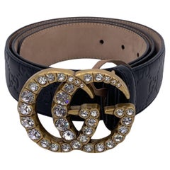 Gucci Black Guccissima Leather Marmont Belt Crystal GG Buckle 90/36