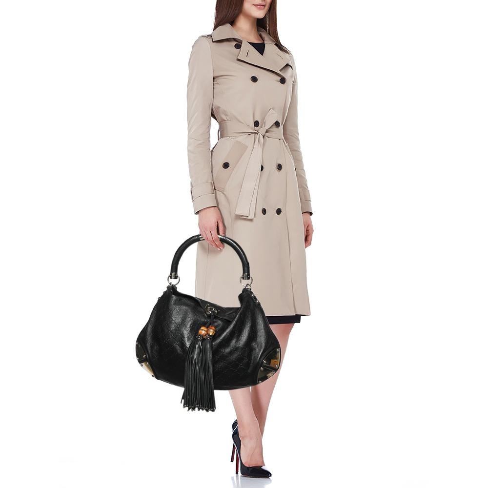 Gucci Black Guccissima Leather Medium Babouska Indy Hobo In Good Condition In Dubai, Al Qouz 2