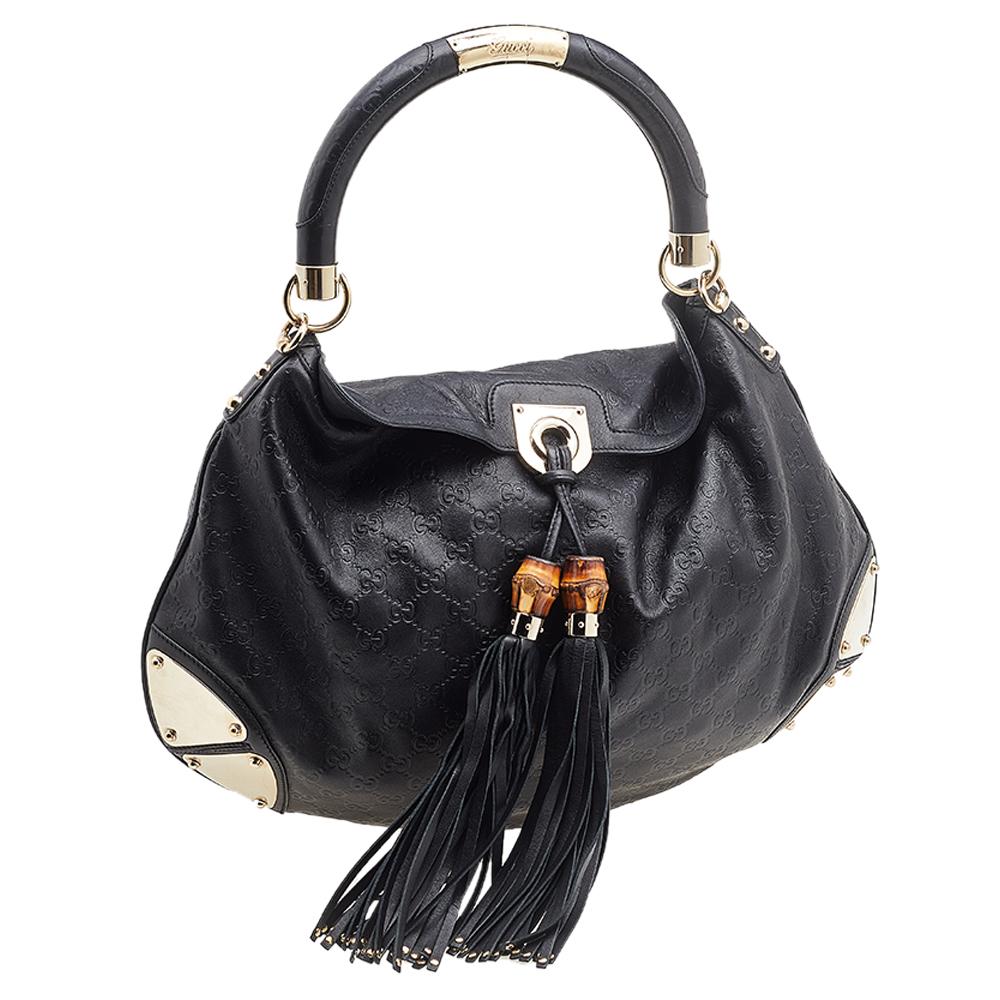 Women's Gucci Black Guccissima Leather Medium Babouska Indy Hobo