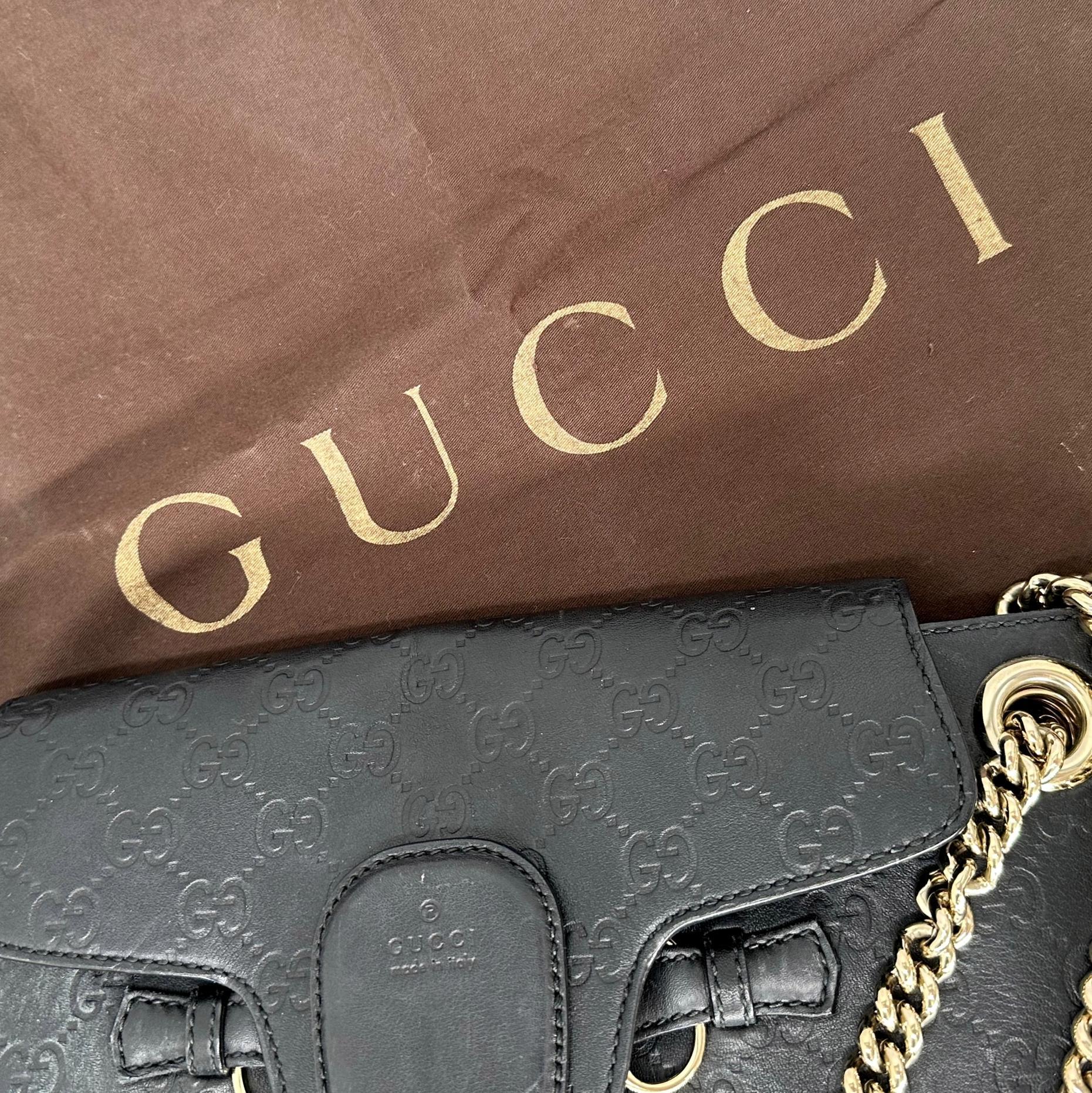 Gucci Black Guccissima Leather Medium Emily Chain Crossbody Shoulder Bag, 2018. For Sale 6
