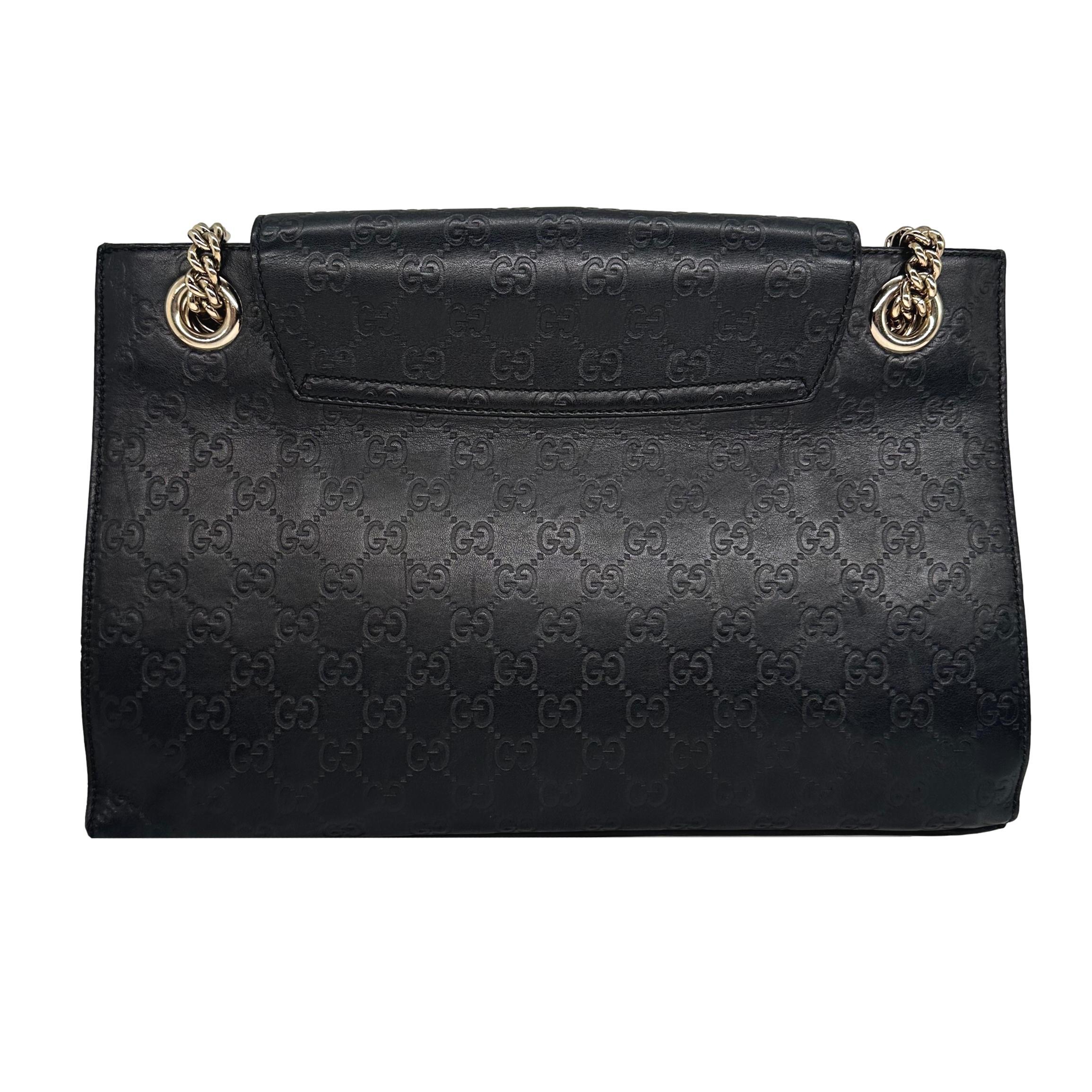 Women's or Men's Gucci Black Guccissima Leather Medium Emily Chain Crossbody Shoulder Bag, 2018. For Sale