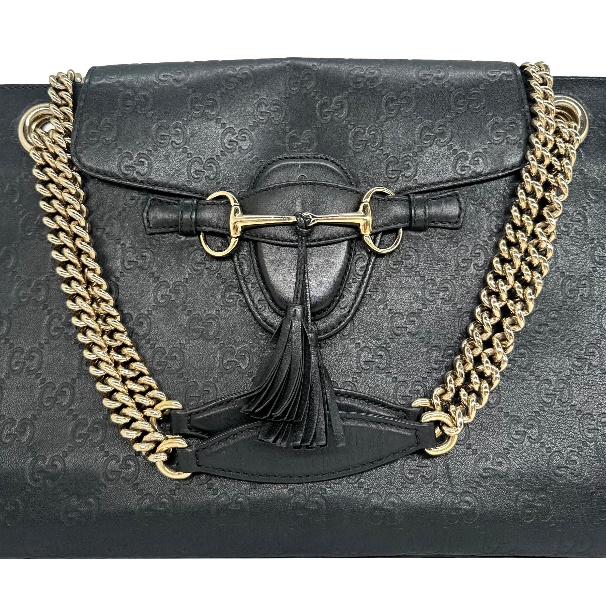 Gucci Black Guccissima Leather Medium Emily Chain Crossbody Shoulder Bag, 2018. For Sale 2
