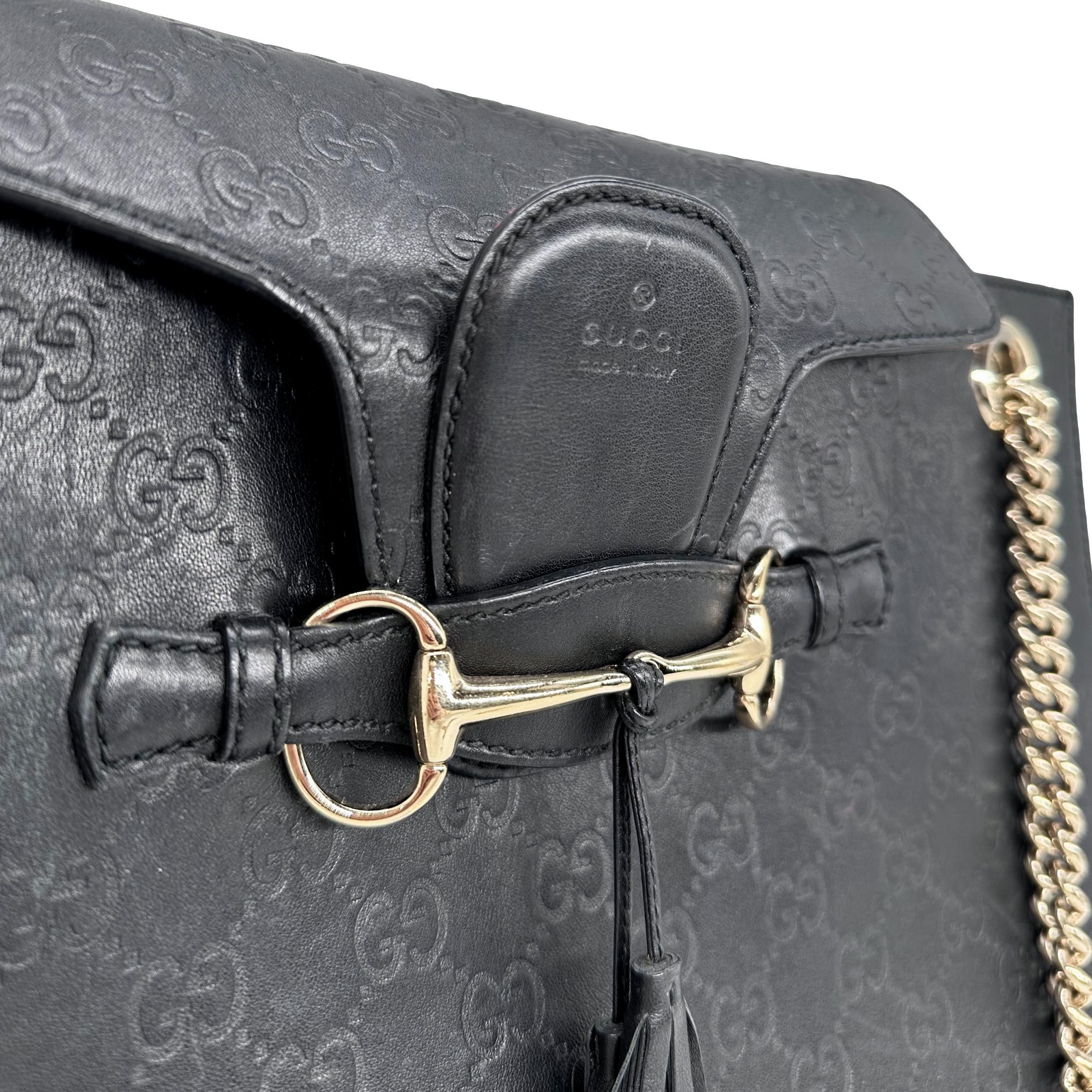 Gucci Black Guccissima Leather Medium Emily Chain Crossbody Shoulder Bag, 2018. For Sale 3