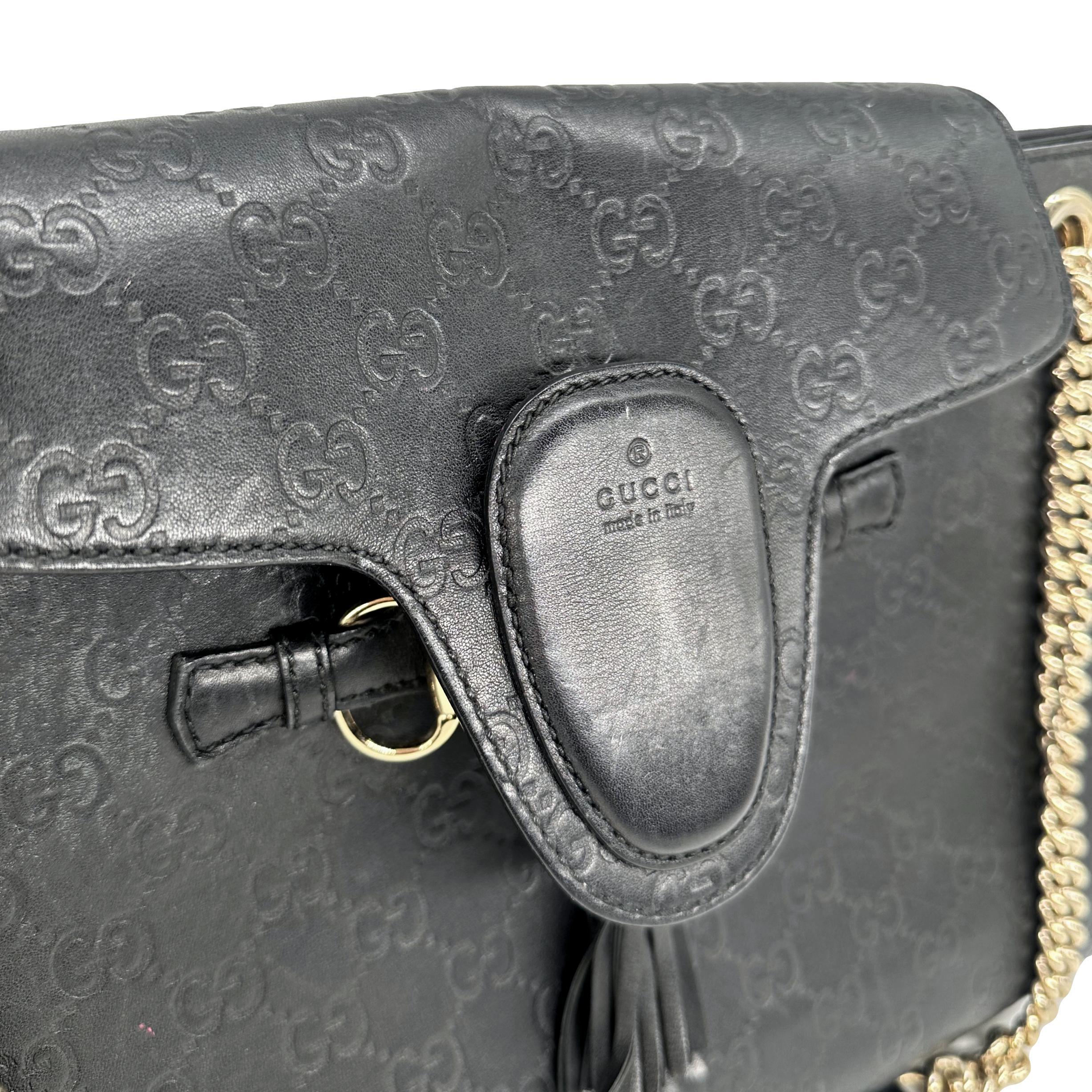 Gucci Black Guccissima Leather Medium Emily Chain Crossbody Shoulder Bag, 2018. For Sale 4