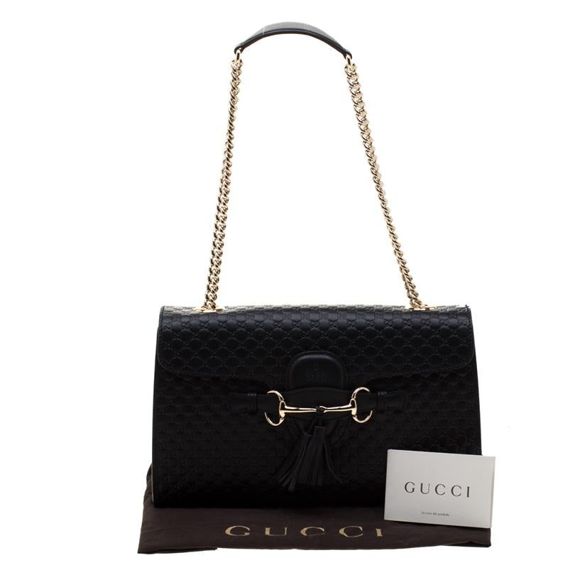 Gucci Black Guccissima Leather Medium Emily Chain Shoulder Bag 7