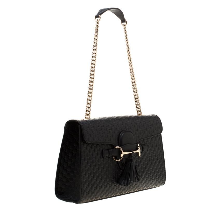 Gucci Black Guccissima Leather Medium Emily Chain Shoulder Bag In Excellent Condition In Dubai, Al Qouz 2