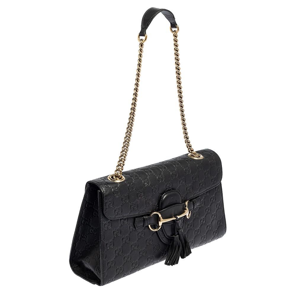 Women's Gucci Black Guccissima Leather Medium Emily Chain Shoulder Bag