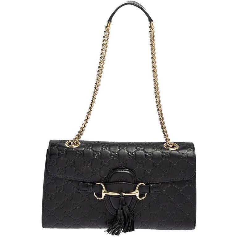 Gucci Black Guccissima Leather Medium Emily Chain Shoulder Bag at 1stDibs