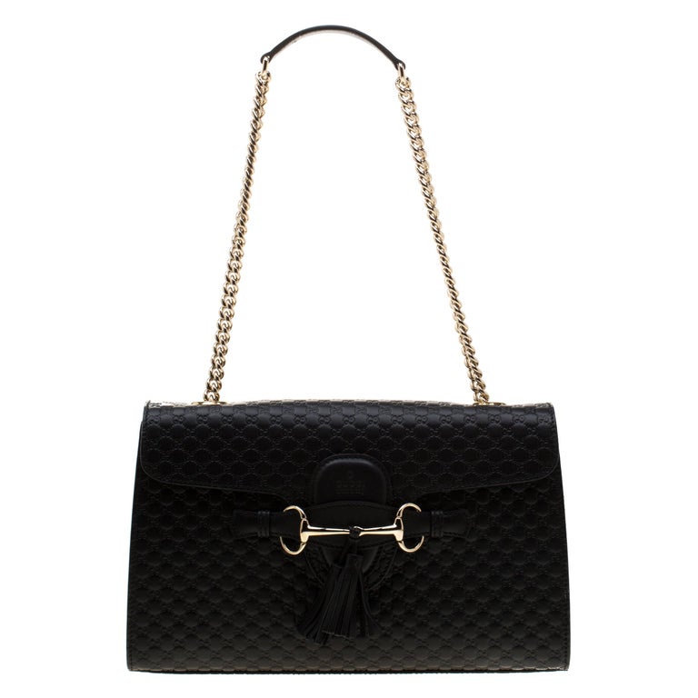 Gucci Black Guccissima Leather Medium Emily Chain Shoulder Bag For Sale ...