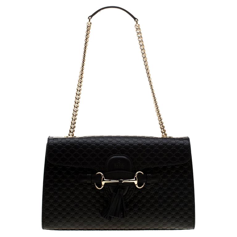 Gucci Black Guccissima Leather Medium Emily Chain Shoulder Bag