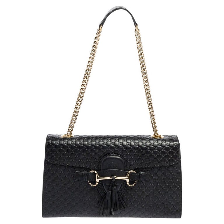 Gucci Black Guccissima Leather Medium Emily Chain Shoulder Bag at 1stDibs
