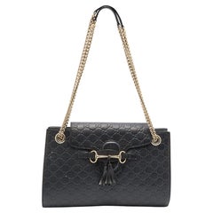 Gucci Black Guccissima Leather Medium Emily Chain Shoulder Bag