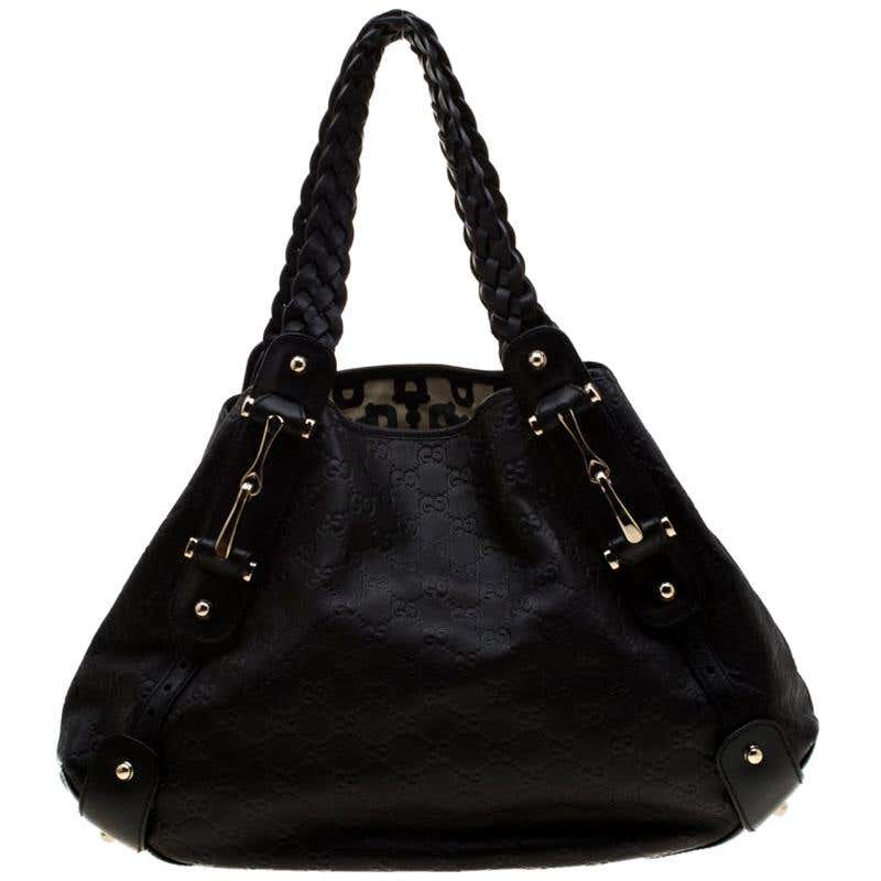 Gucci Black Guccissima Leather Medium Horsebit Pelham Shoulder Bag at ...