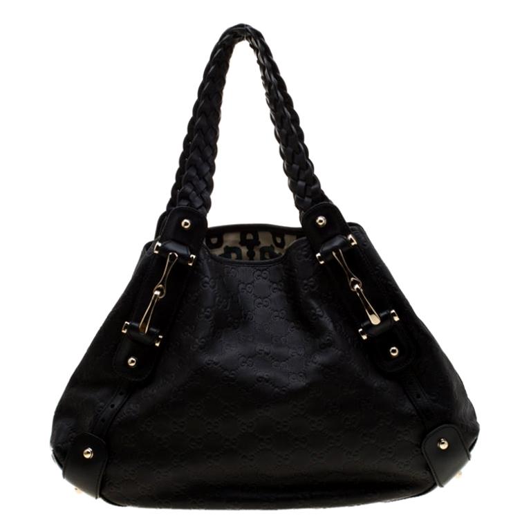 Gucci Black Guccissima Leather Medium Horsebit Pelham Shoulder Bag