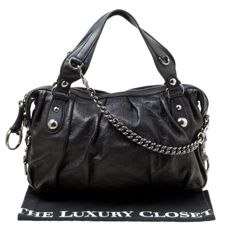 Gucci Black Guccissima Leather Medium Icon Bit Boston Bag 8