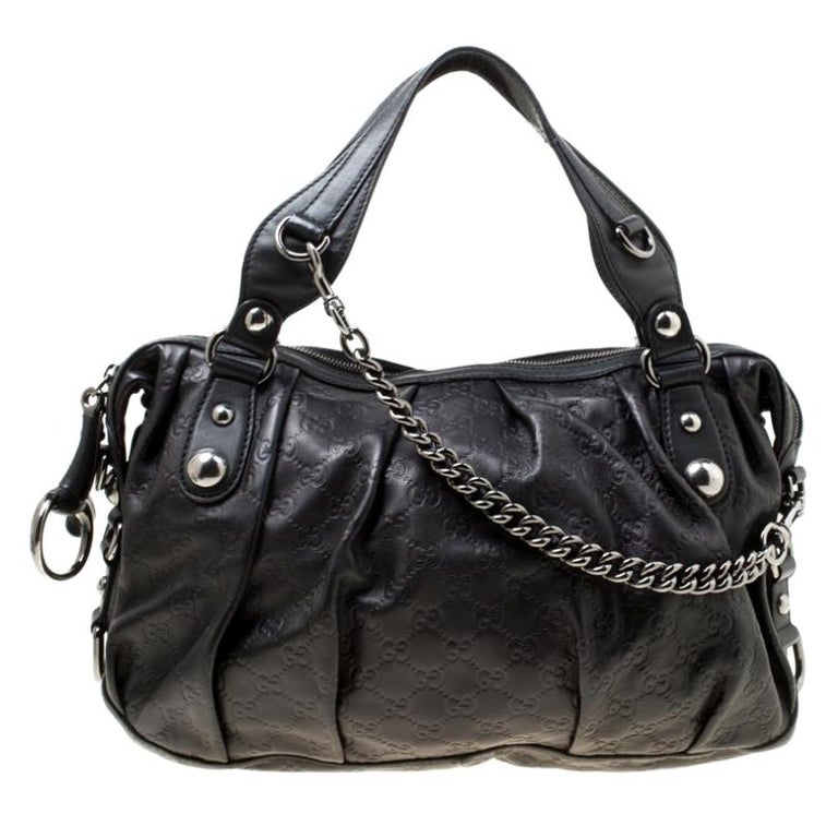 Gucci Black Guccissima Leather Medium Icon Bit Boston Bag For Sale at 1stdibs