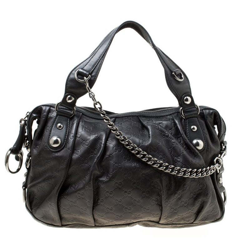 Gucci Black Guccissima Leather Medium Icon Bit Boston Bag For Sale at ...