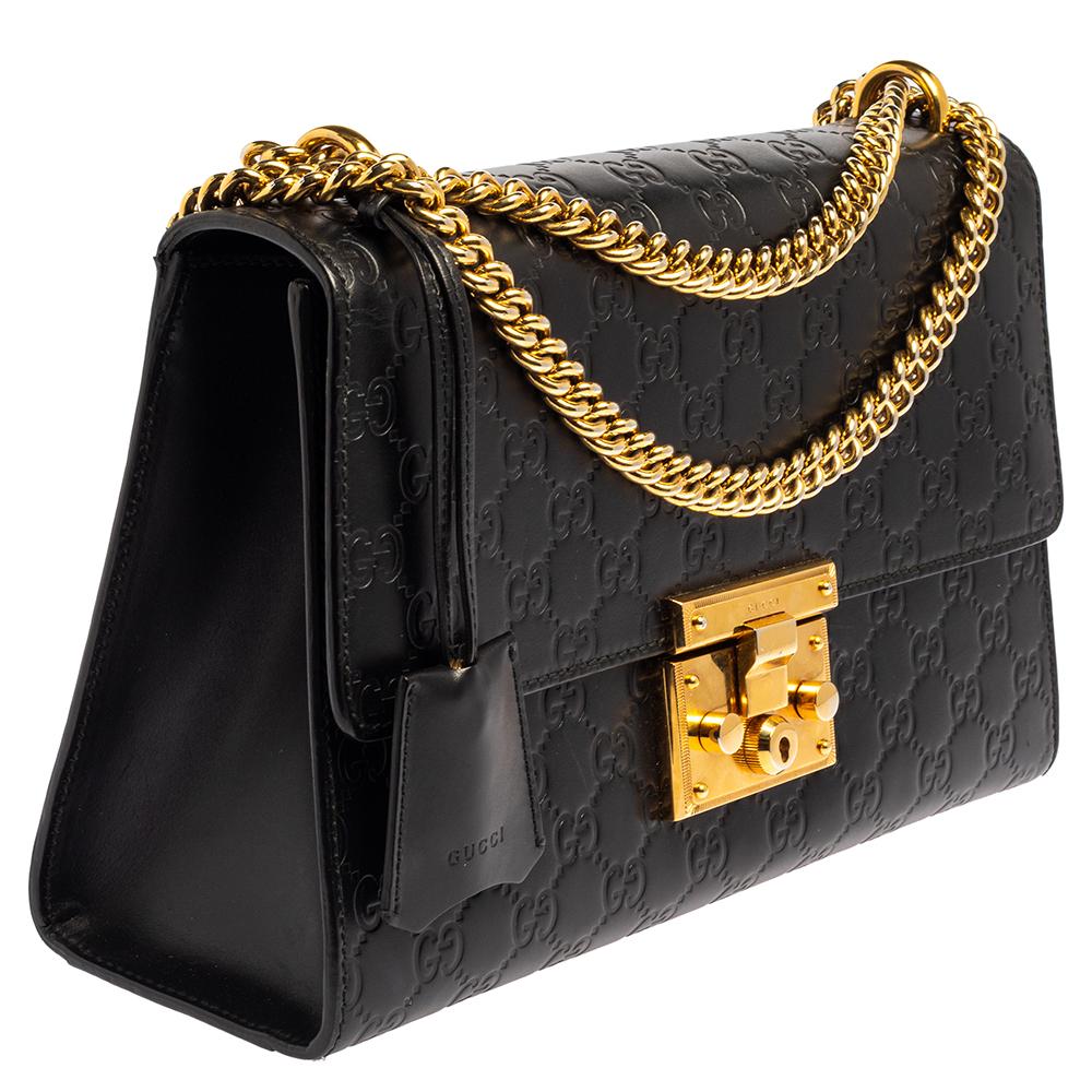 Women's Gucci Black Guccissima Leather Medium Padlock Shoulder Bag