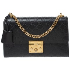 Gucci Black Guccissima Leather Medium Padlock Shoulder Bag