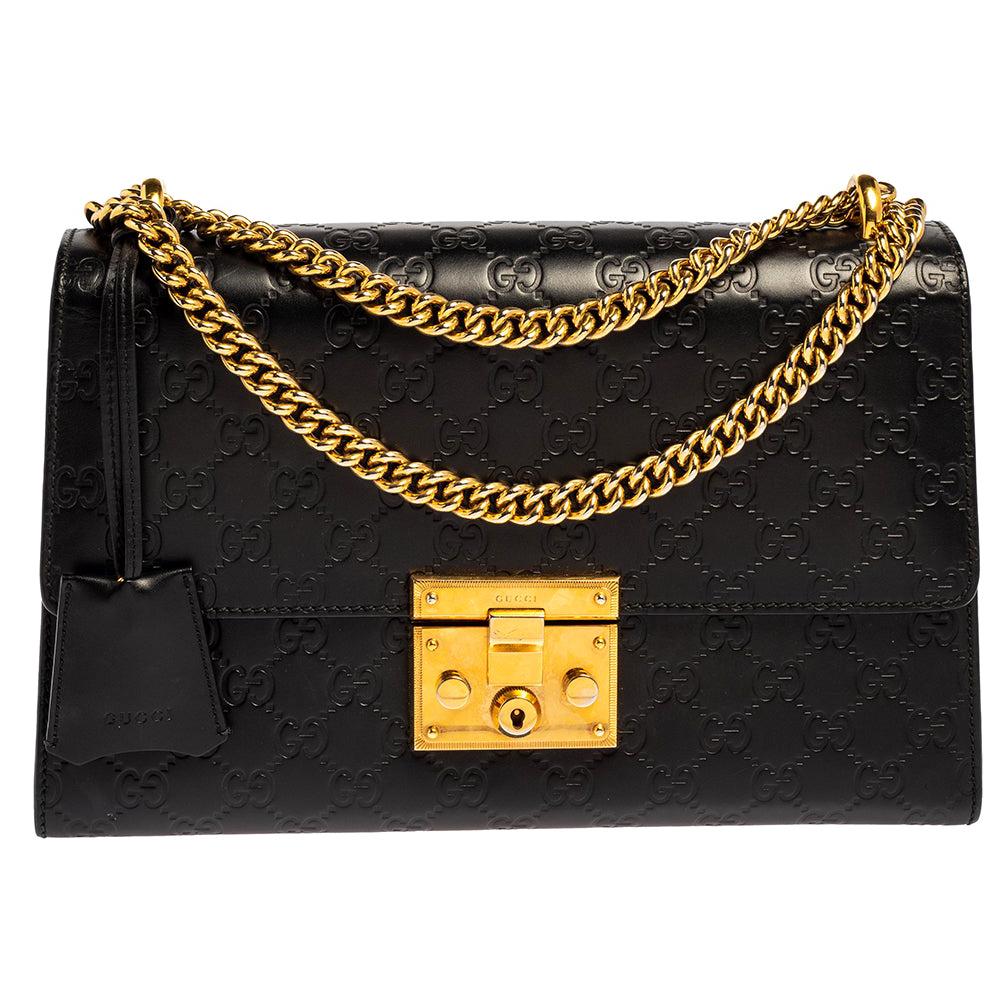 Gucci Black Guccissima Leather Medium Padlock Shoulder Bag