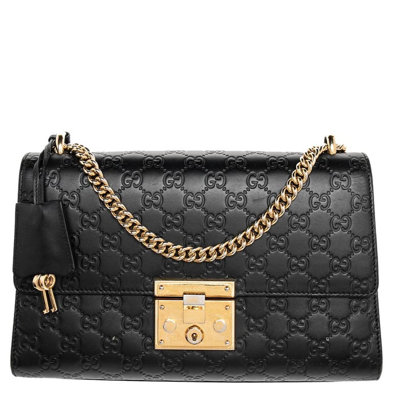 Gucci Black Guccissima Leather Medium Padlock Shoulder Bag at 1stDibs