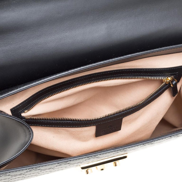 Gucci Black Guccissima Leather Medium Padlock Top Handle Bag at 1stDibs