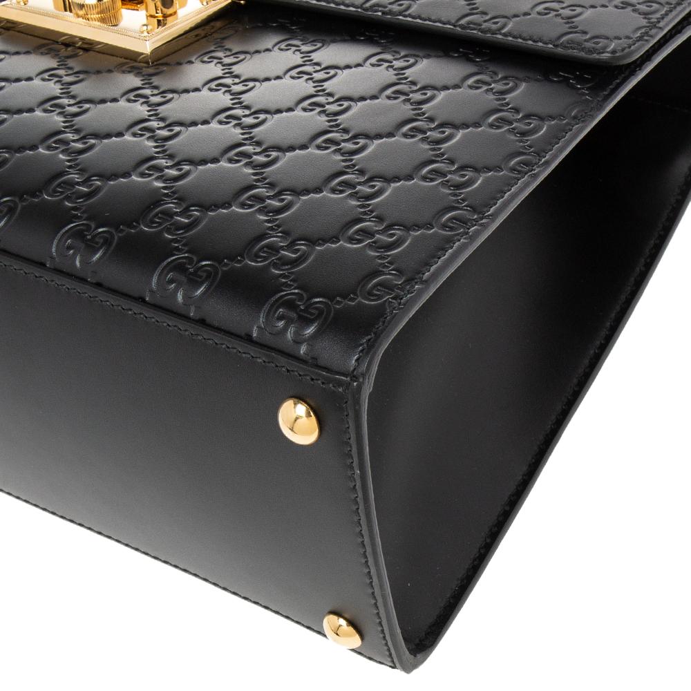Gucci Black Guccissima Leather Medium Padlock Top Handle Bag 1