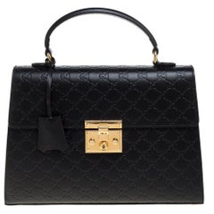 Gucci Black Guccissima Leather Medium Padlock Top Handle Bag