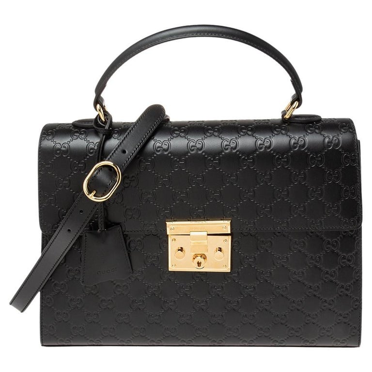 Gucci Black Guccissima Leather Medium Padlock Top Handle Bag at 1stDibs