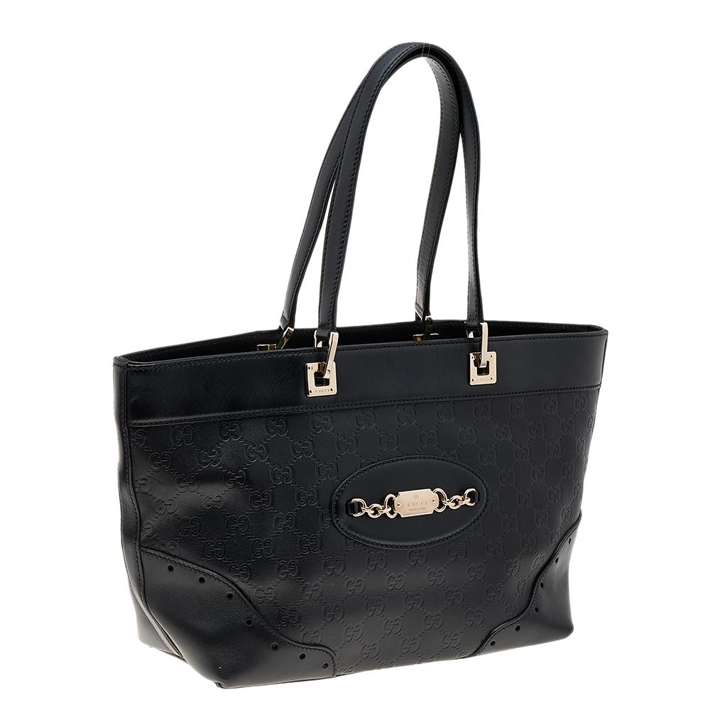 Women's Gucci Black Guccissima Leather Medium Punch Tote