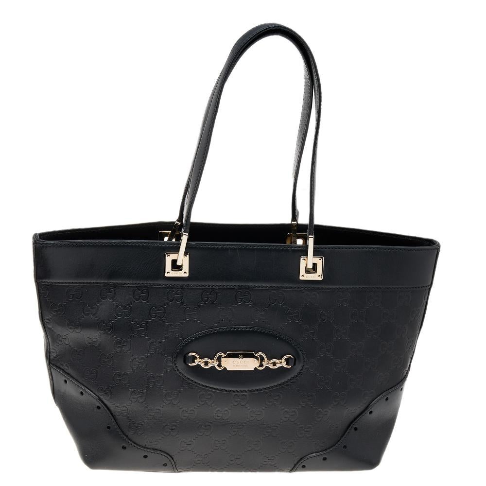 Gucci Black Guccissima Leather Medium Punch Tote