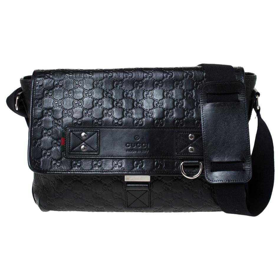 Gucci Black Guccissima Leather Medium Rubber Messenger Bag