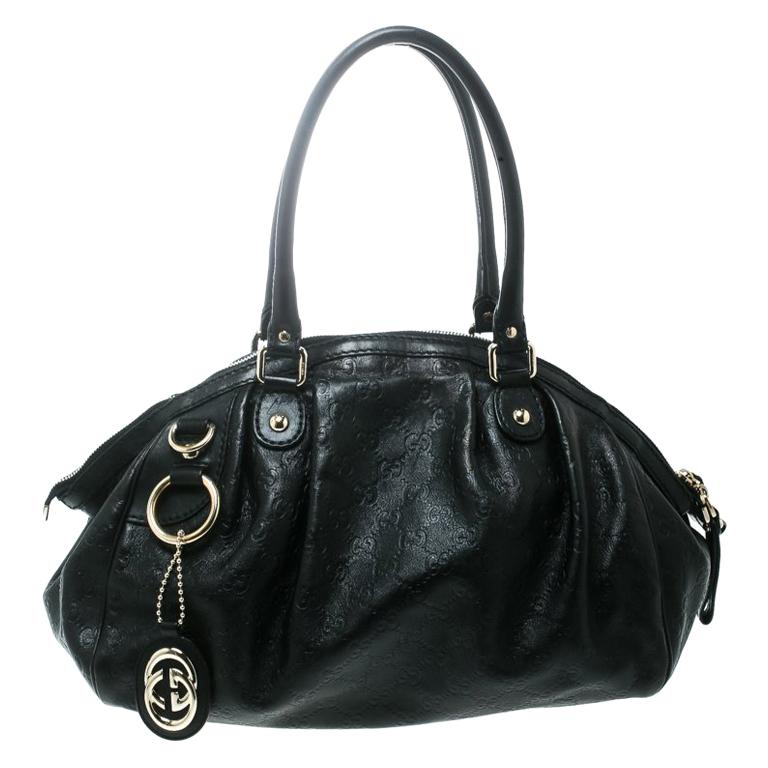 Gucci Black Guccissima Leather Medium Sukey Boston Bag For Sale at 1stdibs