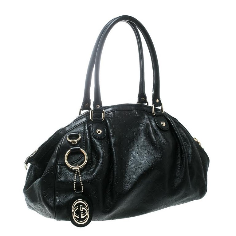 Gucci Black Guccissima Leather Medium Sukey Boston Bag For Sale at 1stdibs