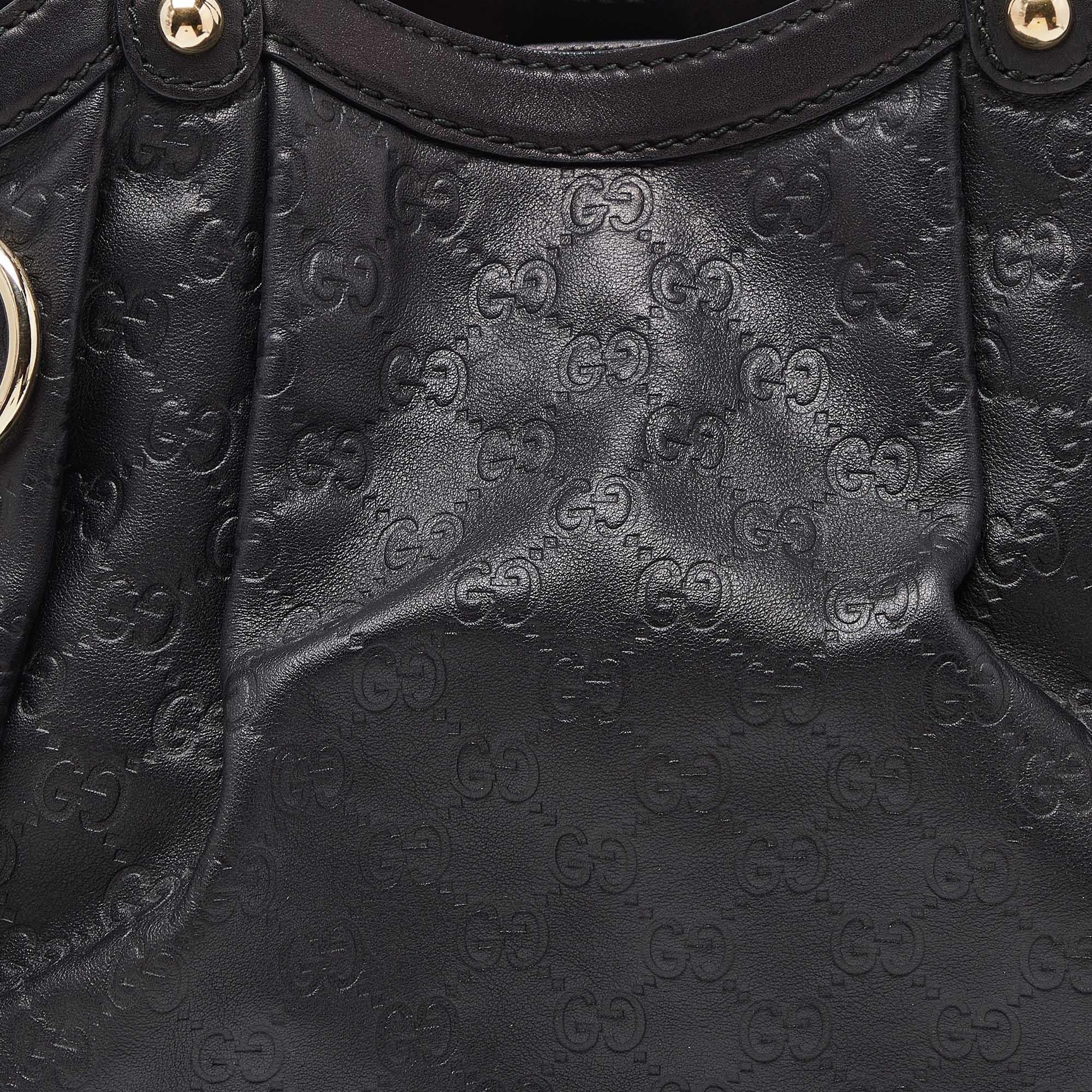 Gucci Black Guccissima Leather Medium Sukey Tote For Sale 3