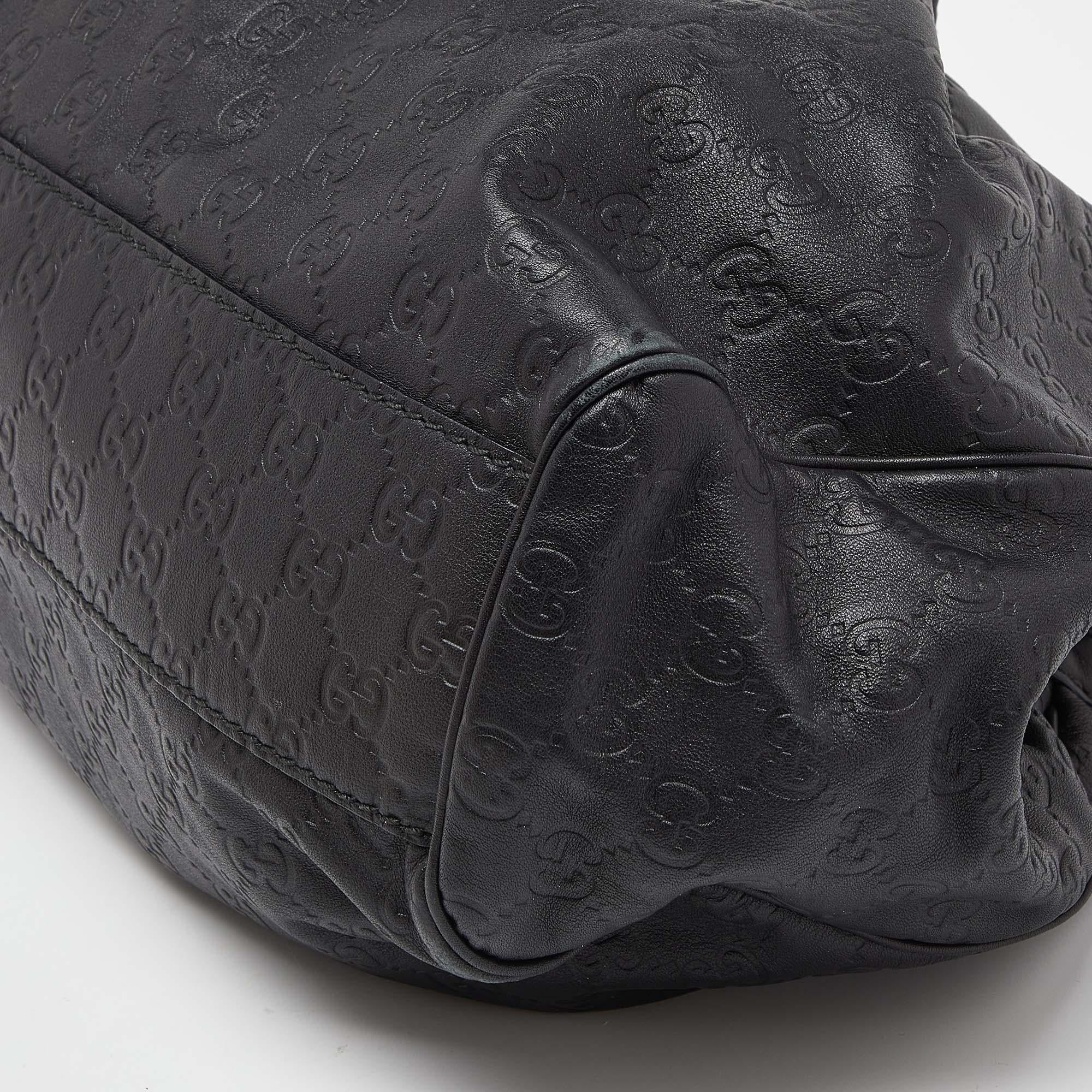Gucci Black Guccissima Leather Medium Sukey Tote For Sale 5