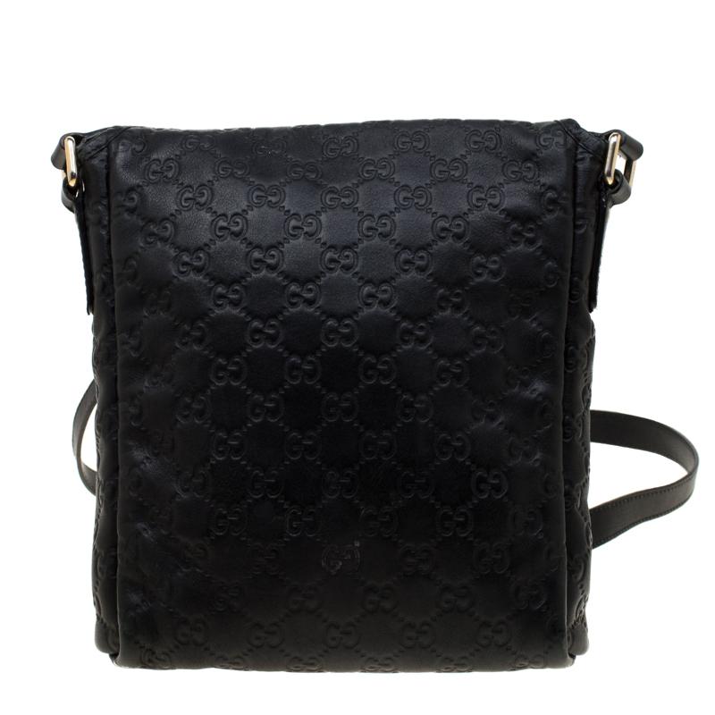 gucci black leather messenger bag