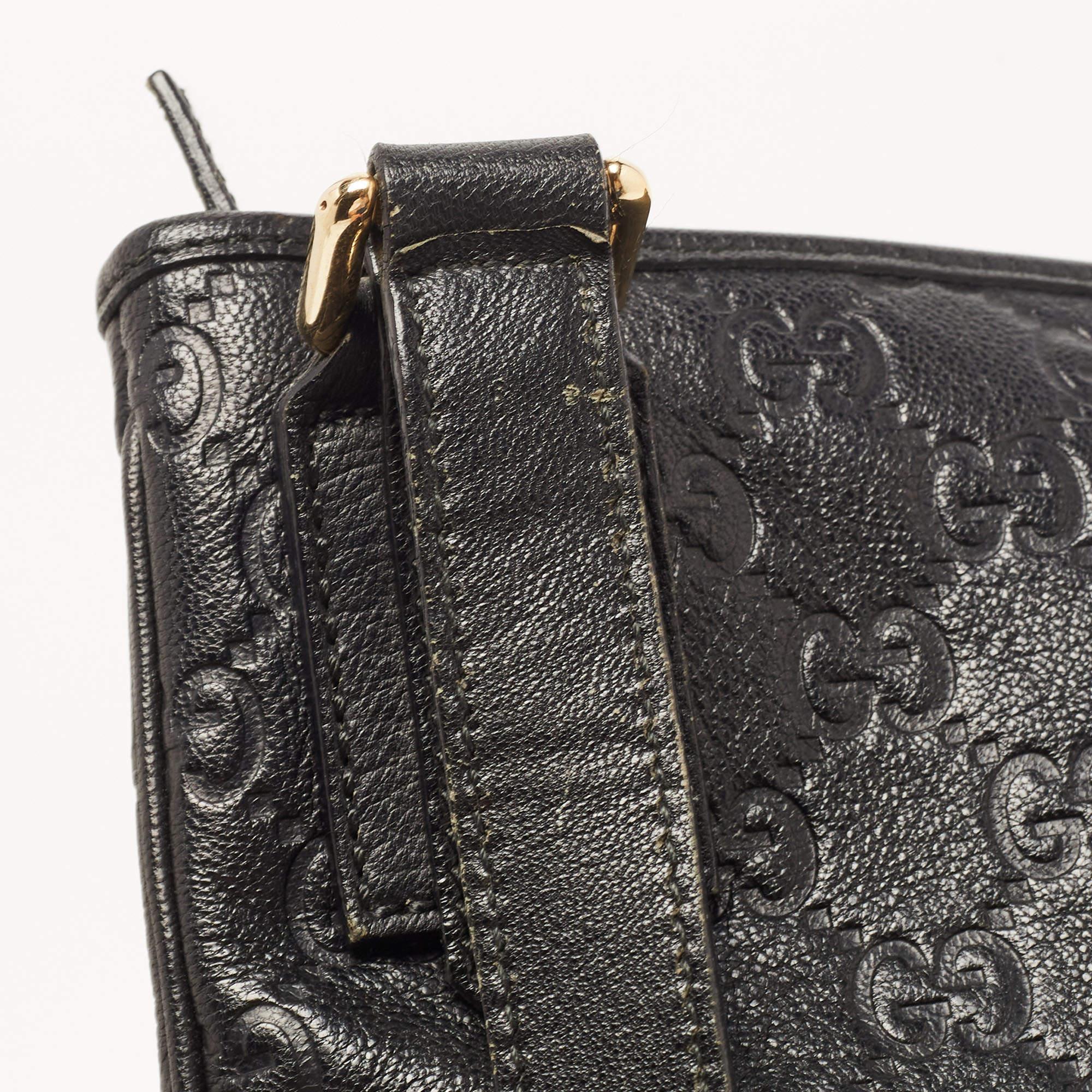 Gucci Black Guccissima Leather Messenger Bag For Sale 2