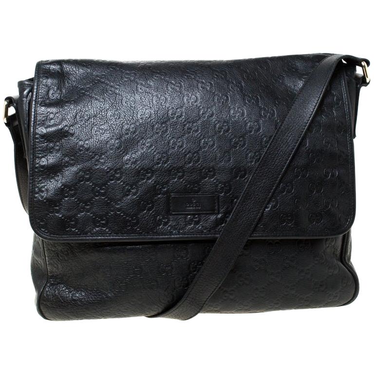 Gucci Black Guccissima Leather Messenger Bag For Sale at 1stdibs