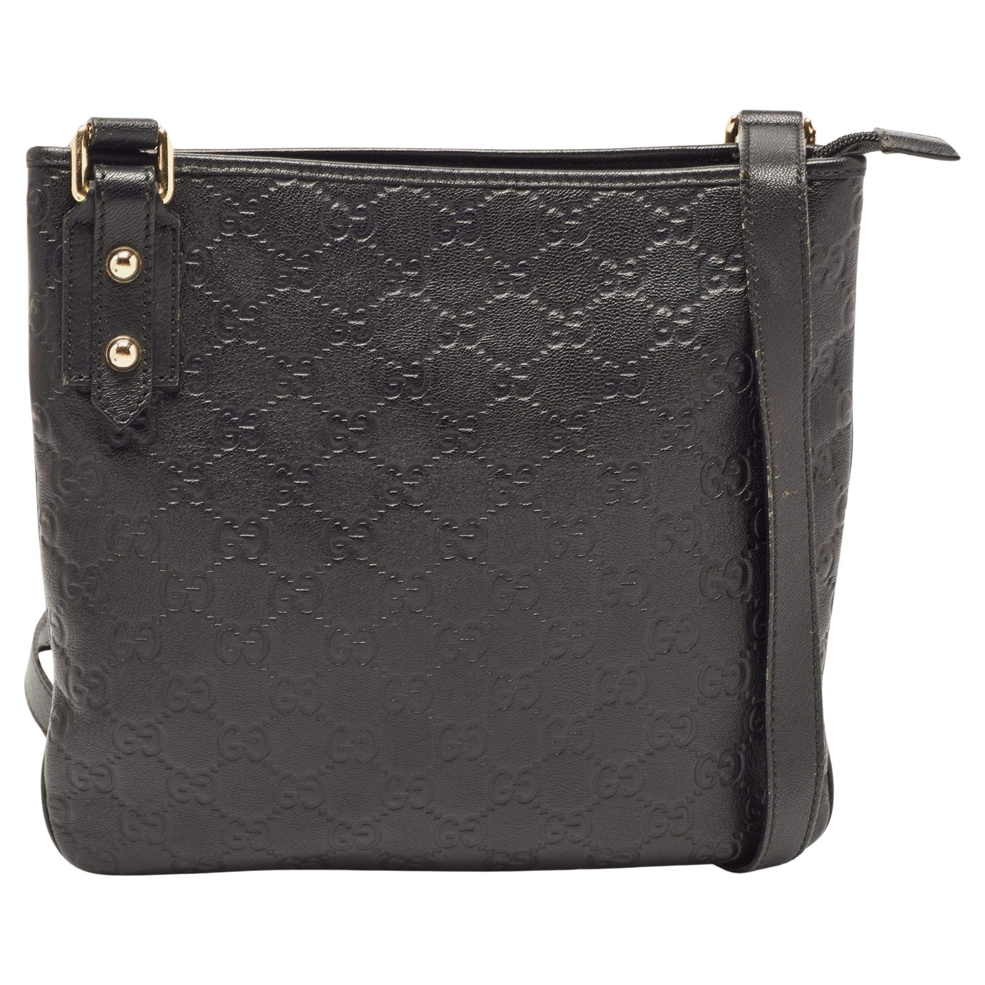 Gucci Black Guccissima Leather Messenger Bag For Sale