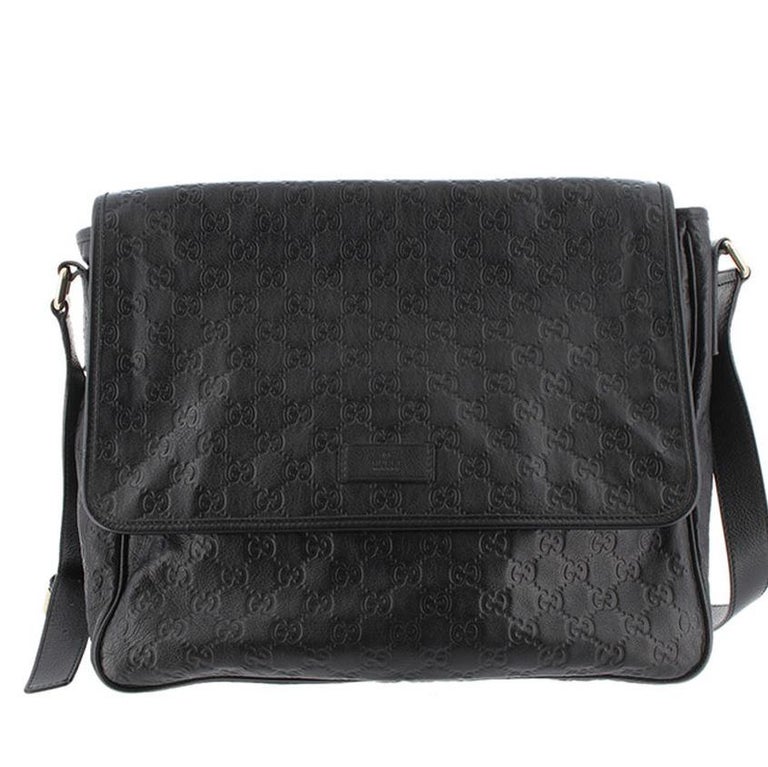 Gucci Black Guccissima Leather Messenger Bag For Sale at 1stDibs